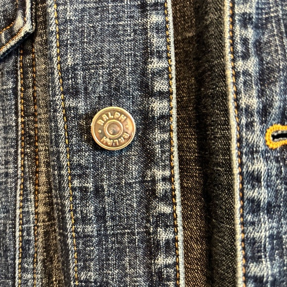 RALPH Ralph Lauren Dark Blue Wash Ruched Shoulder Denim Jean Jacket Medium - Picture 10 of 14